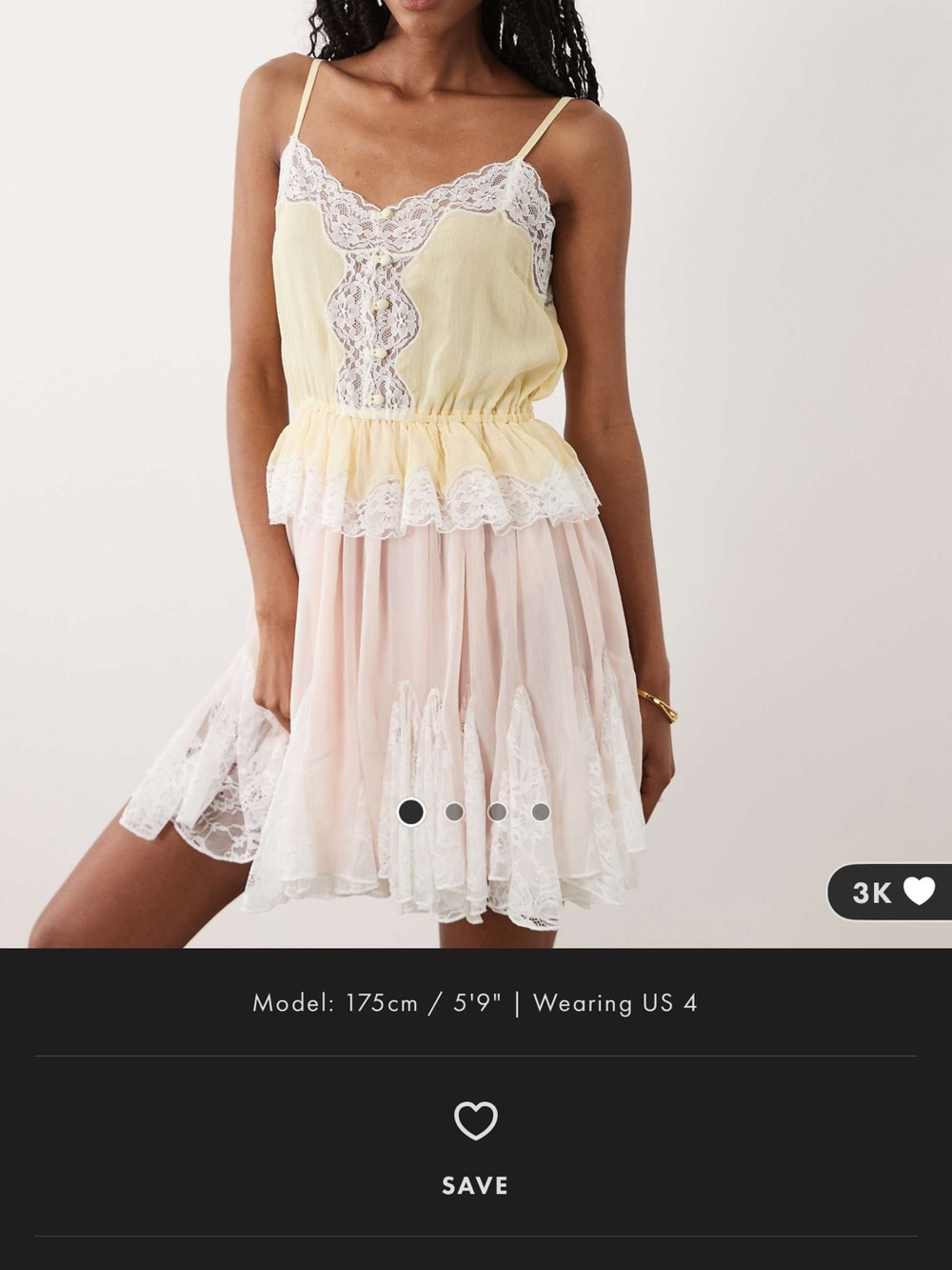 Delicate Lace-Trim Cami Dress in Pale Yellow and Blush